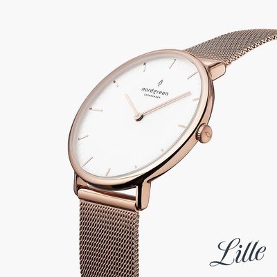 手錶推薦: Nordgreen Native，一支白色面盤、玫瑰金錶帶錶殼的手錶